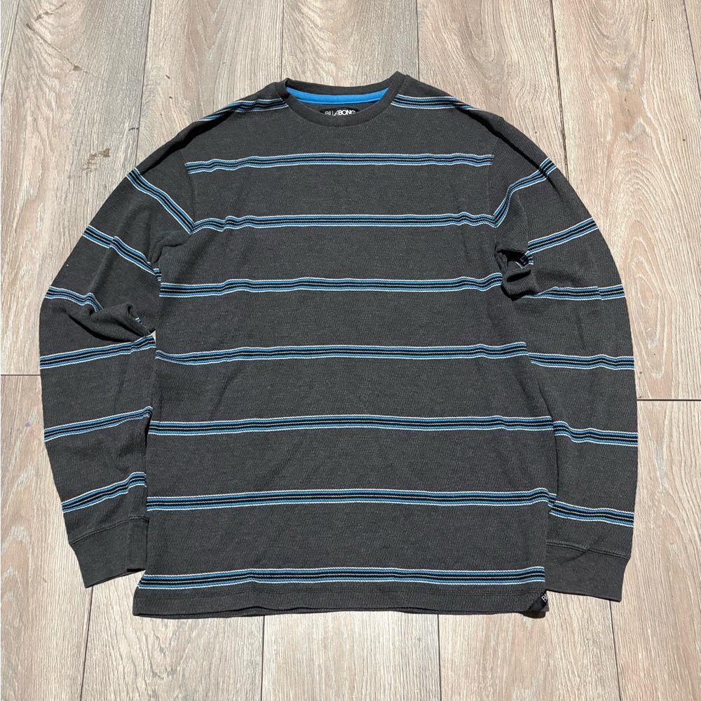 Men’s Y2K Surf Billabong Thermal Longsleeve Gray Blue Striped Size XL